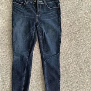 Paige, dark wash, frayed hem, ankle length, size 30